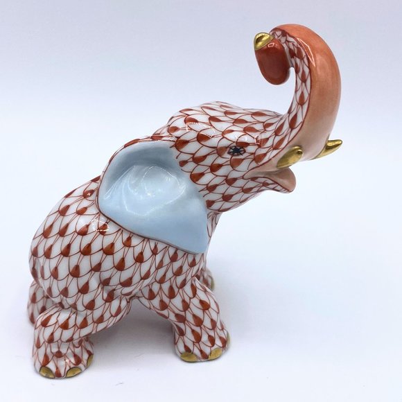 Herend hungary Rest fishnet Happy Elephant with Curled Trunk Tusk up